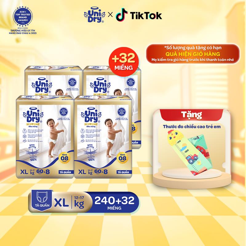 Combo 4 Tã quần UniDry Supreme siêu mỏng chỉ 2mm size M L XL XXL + 32 miếng Cho Bé