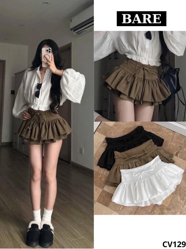  BARETOPTOP_  3 Lớp Có Lót Trong Dây Rút  Chân Váy Nữ Hai Tầng Y2K Trendy Hack Dáng Form Xoè Cạp Trễ_CV129 