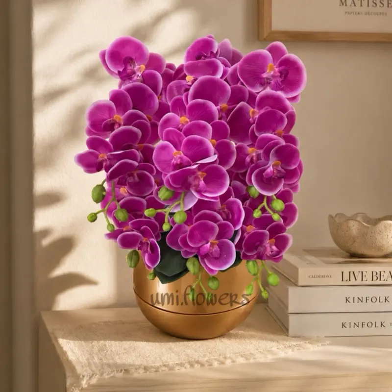 Umi Flowers Bunga Anggrek Artificial Latex 6 Cabang Plus Pot