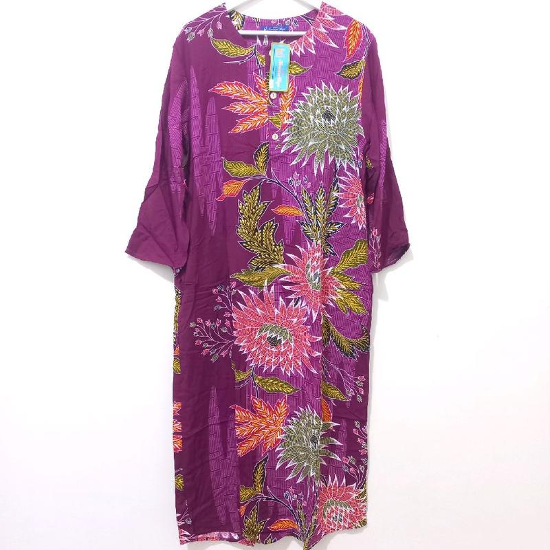 Longdress Kencana Ungu Label Biru KUB LONGDRESS 19 LD 124 Original Batik Kencana Ungu Busui Kancing Wanita 1