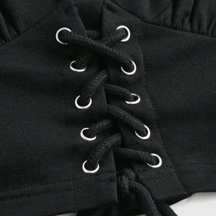 Sweater Crop Polos Basic Wanita - Hitam, Panjang - Dewasa, Serut Depan Padat Masakini Terbaru - Oversize, Lembut, Crewneck, Fleece Sweatshirt Nyaman 8