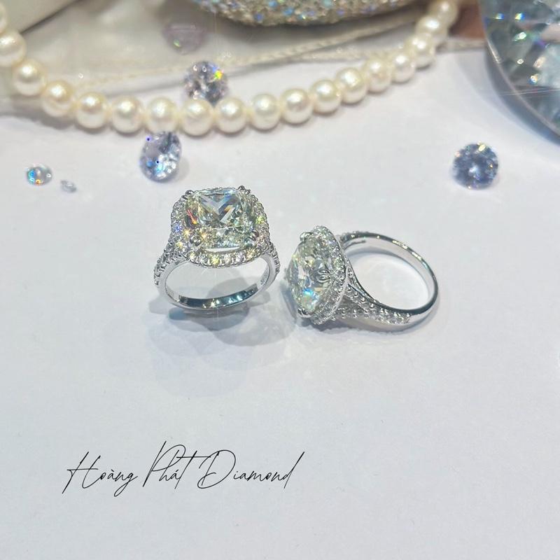 Hoàng Phát Trang Sức Nhẫn Bạc Ý 925 Cao Cấp Halo Vuông Bo Cạnh Chạm Tấm Hột Màu Trà 12li X.o.à.n Nam Mỹ Xi Kim N179