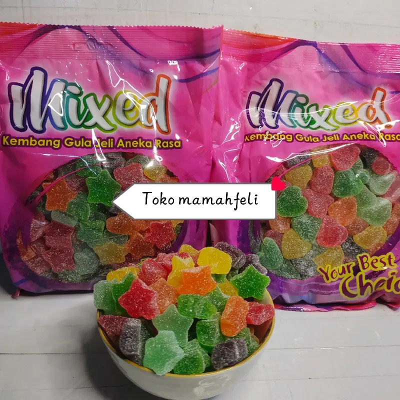 PERMEN WAISUN FRUIT / PERMEN JELLY/JELLY WAISUN MIX FRUIT 250GRAM - 1KG Candy Jeli Lemon Jeruk Apel Orange Unflavored Tidak Camilan Food Snacks Cemilan Makanan 2