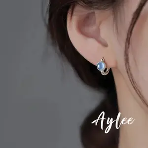 【Aylee】Anting Aquamarine Berkilau Perak Sterling untuk Anting Lubang Telinga Anti-Alergi Siswa Wanita Earrings Y196