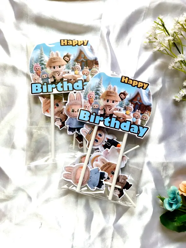 Custom Nama Foto Topper cake Karakter Labubu Hiasan Kue Ulang Tahun Snack Tower Buket Tumpeng 1