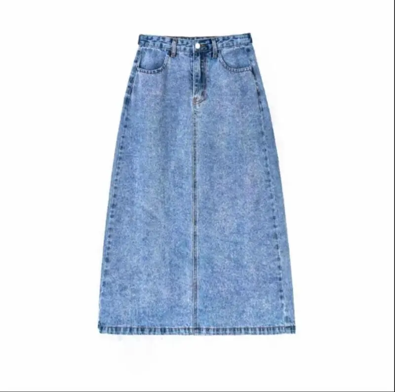 Rok Jeans Highwaist A-Line Panjang 7/8 Basic Skirt Jeans 780 - Rok Jeans Wanita Korean Style Terbaru - Medium Blue 3