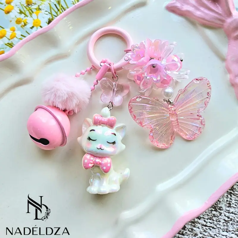Nadeldza Mini Strap Chain Bag Charm Marie Cat Luxury Karakter Kucing Kupu  Pompom Bunga Lonceng Bunyi / Gantungan Tas Hp Karakter Marie Cat Kucing Lucu 3