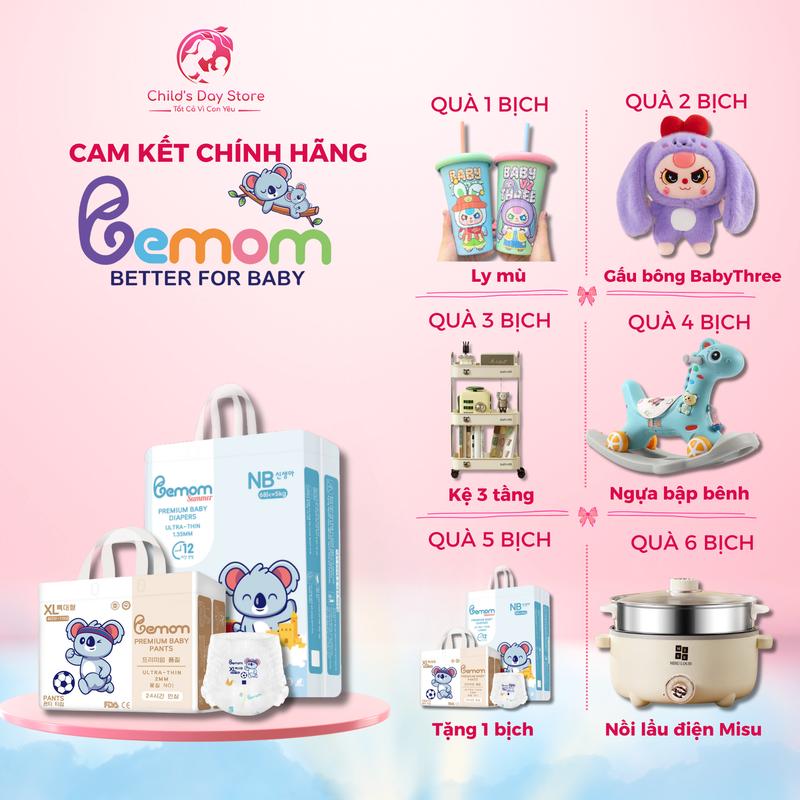 (Kèm quà) Tã/Bỉm Bemom Hàn Quốc Quần/Dán Đủ Size - Bemom Plus/ Bemom Premium/ Bemom Summer bản cải tiến - bỉm mỏng đóng hè cho bé - Hàng chính hãng