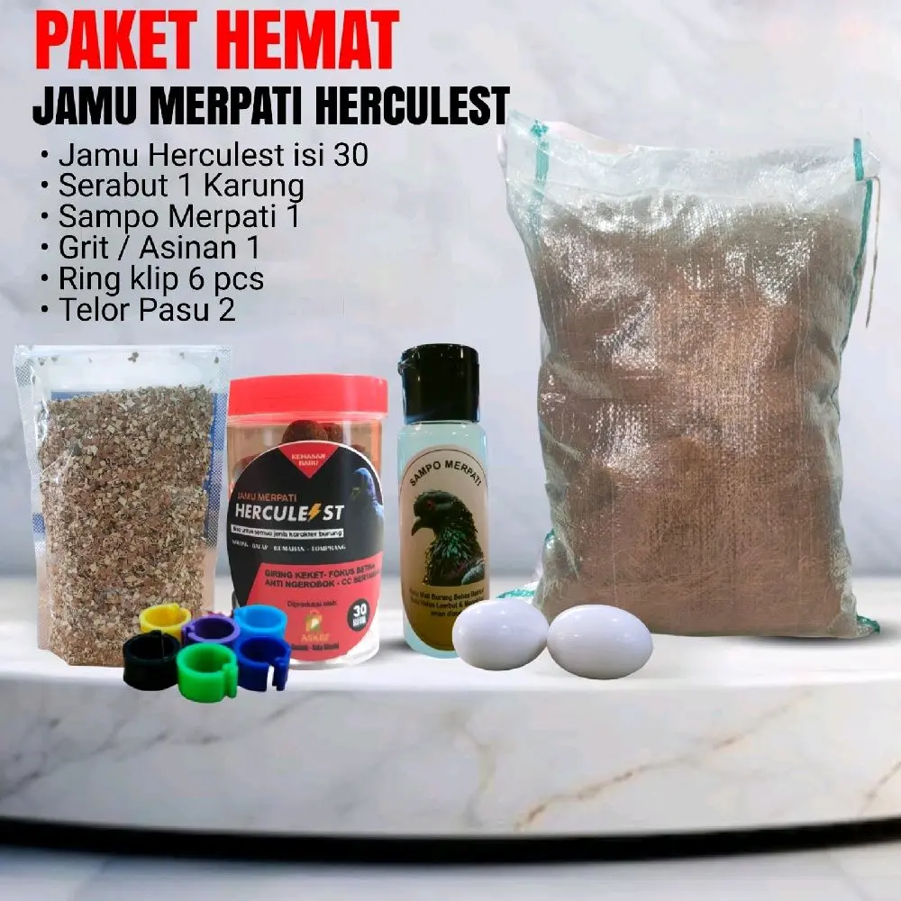 JAMU MERPATI HERCULES DAPAT 12 ITEM. SERABUT GRIT JAMU SHAMPO RING