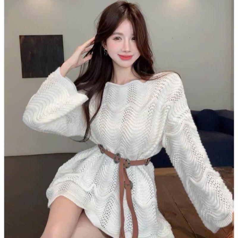 TẶNG KÈM ĐAI Áo Len Trễ Vai Đồ Len Khoét Ren Bất Đối Xứng Dài Tay Hàng QCCC TA-125