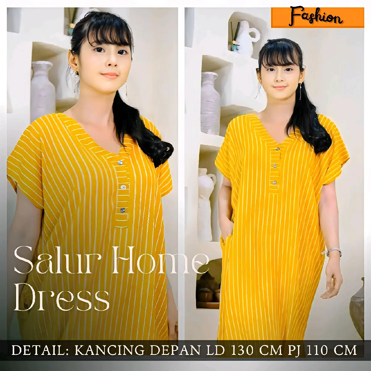 Home Dress Salur motif salur jmbo casual Viral Bumil Busui Terbaru New LD 130 strip model Leher V rayon daster Daster Kancing