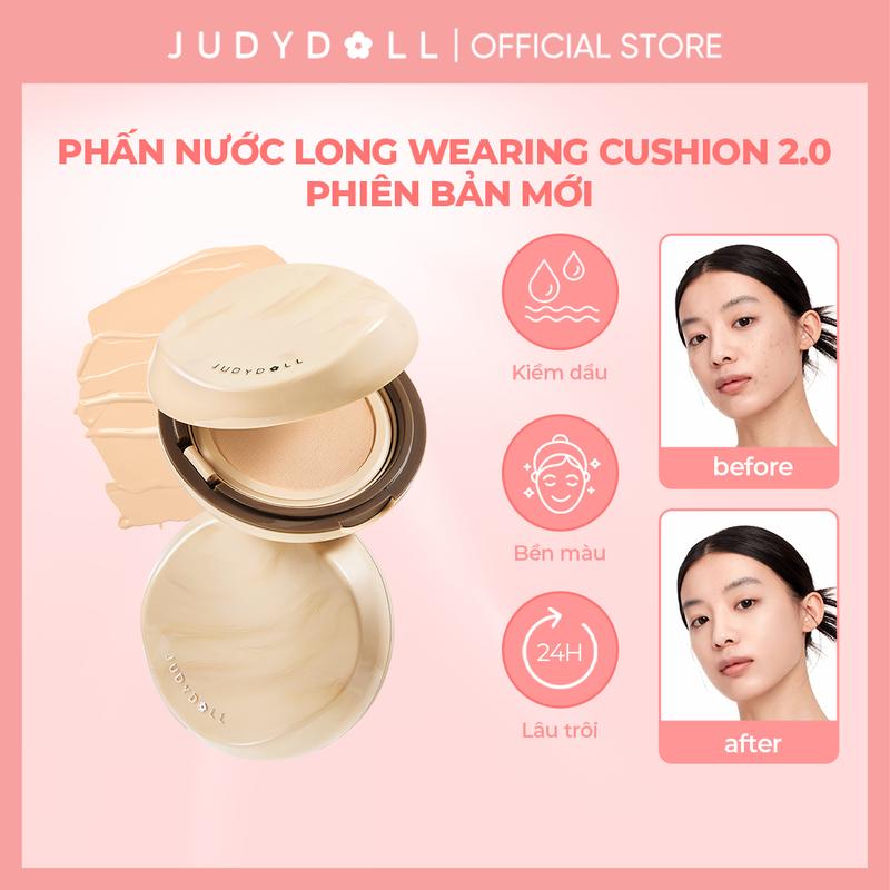 [NEW 2.0] Phấn Nước Trà Lâu Trôi JUDYDOLL Long Wearing Cushion - Bản 2.0 Che Phủ Tiệp da Tự nhiên Kiềm Dầu 14g