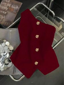Top elegante de un hombro en color sólido con hebilla metálica decorativa, sin mangas y abierto al frente, camisa versátil y casual de moda para mujer