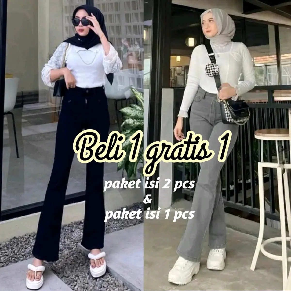 Combo Hemat Beli 1 Gratis 1 Celana Jeans Cutbray Highwaist Wanita Denim Nyaman Street Style Pas Kaki Panjang Keren celana cutbray Hitam Skinny Stretch Santai