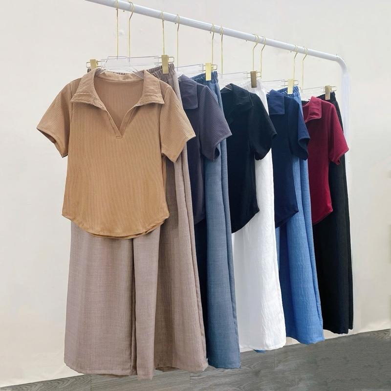 Sét bigsize nữ mùa thu (50-95kg) áo polo vạc bầu kèm quần suông rộng thanh lịch, phù hợp đi làm, đi chơ cho nữ, chất vải mịn mát (g120 , Q564) Đậu bigsize