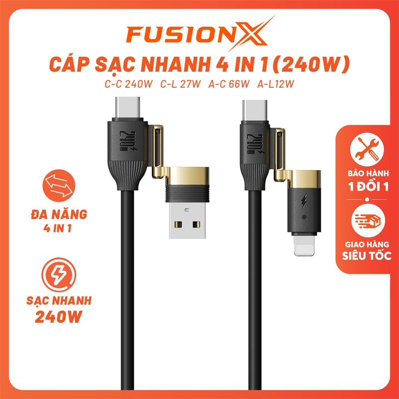 Cáp Sạc Nhanh 4 in 1 240W - Sạc Nhanh C-C 240W, C-L 30W Hàng Mới | FUSIONX 240W CB-11