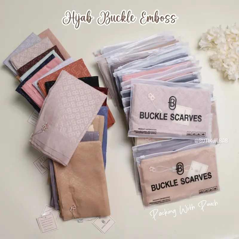 HIJAB BUCKLE EMBOSS | PACKING WITH POUCH | HIJAB WITH METAL LOGO | HIJAB VOAL EMBOSS 4