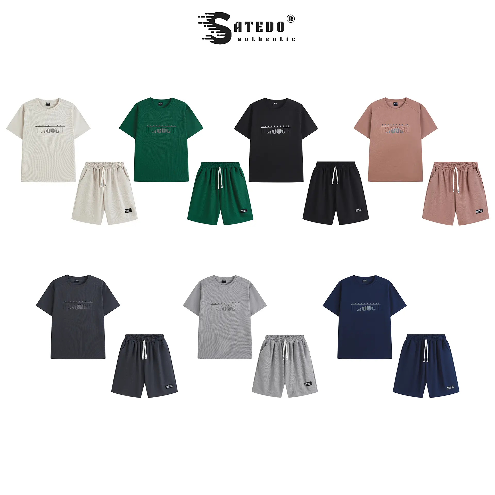 [DEAL MỞ BÁN] Set bộ quần áo SATEDO áo cộc, quần short, chất liệu vải cotton waffle tổ ong cao cấp, chữ dập nổi độc quyền, from basic, mã SP: BD99