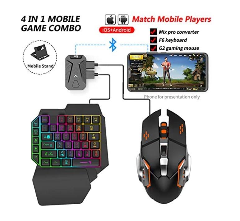 4 in 1 handed keyboard and mouse mobile game mini keyboard and mouse combo for games playing 5