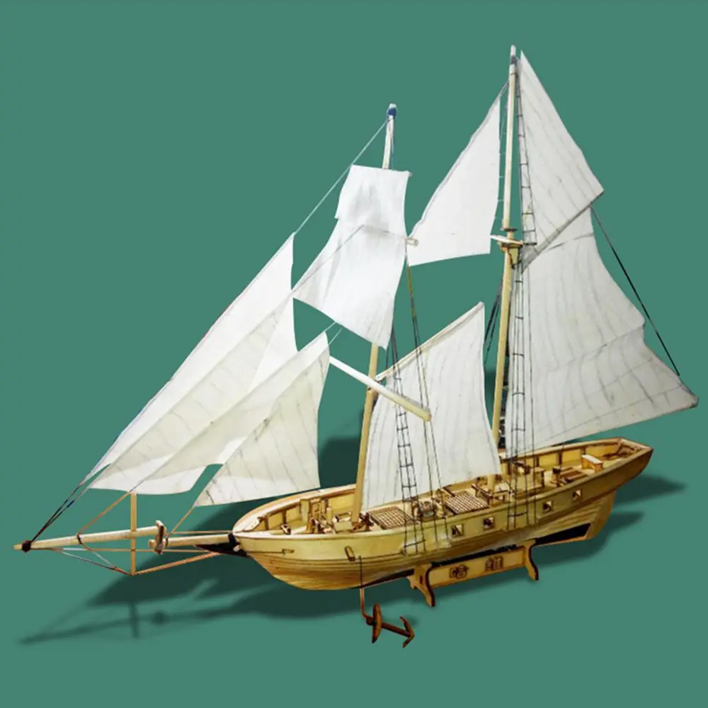 1:100 HARVEY DIY Sailboat Model Kit Toys, Handmade Wooden assembly Sailing Boat, Pirate ship model ornament, Children Toys Gift, Parent child interactive toys