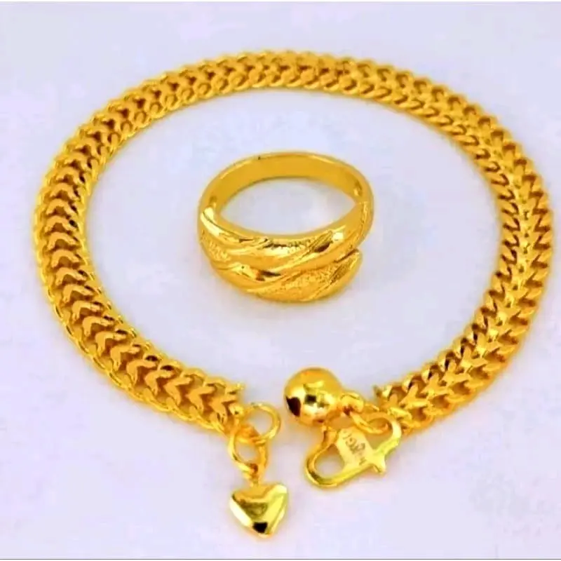 Bundara Acc-1627  Satu set gelang kelabang dan cicin melingkar titanium anti karat 0