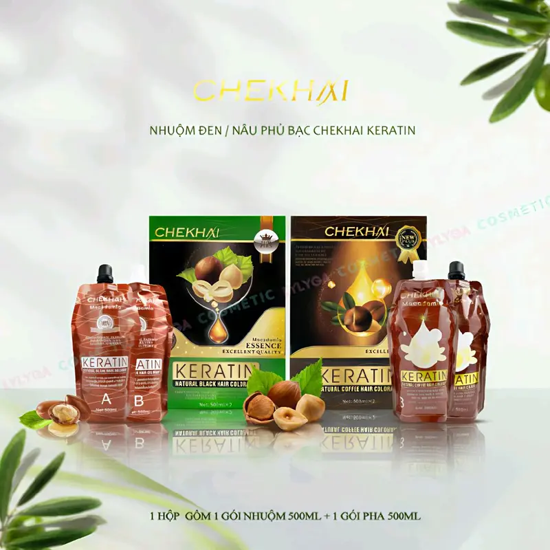 Nhuộm Phủ Bạc Keratin CheKhai 1000ml Có Hai Màu Nâu Và Đen Nhuộm Tóc Đổi Màu Tóc Nữ Chính Hãng 0