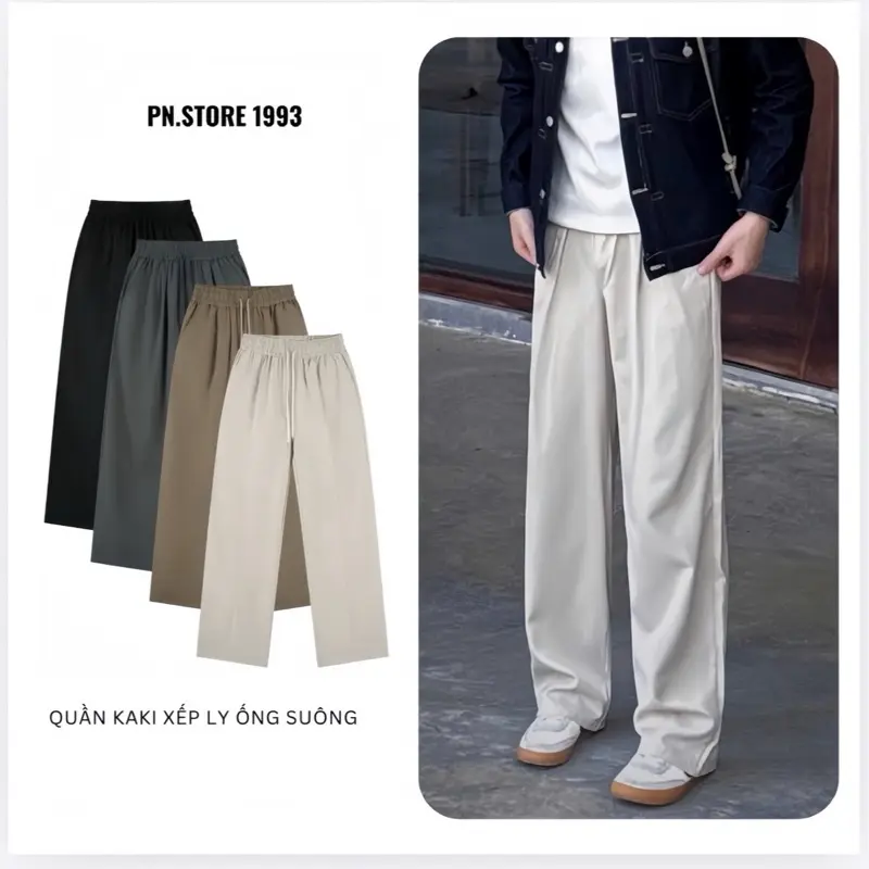 PN.STORE 1993 Quần Kaki xếp ly Ống Suông Chất Liệu Mềm Mại Thoáng Mát Unisex Nam Nữ Màu Sắc Đa Dạng QD06