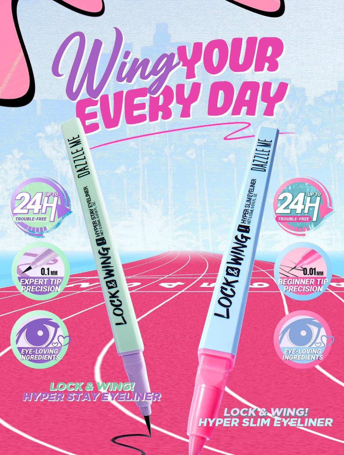 DAZZLE ME Lock & Wing! Duo Eyeliner Series Hyper Stay and Hyper Slim Smudgeproof Transferproof Waterproof Eyeliner Precise Tip