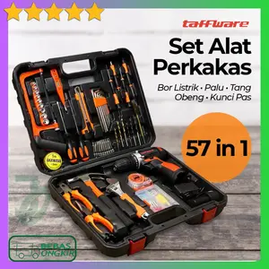 Set Alat Perkakas 57 In 1 Bor Listrik Palu Tang Obeng Gergaji Taffware TZ168