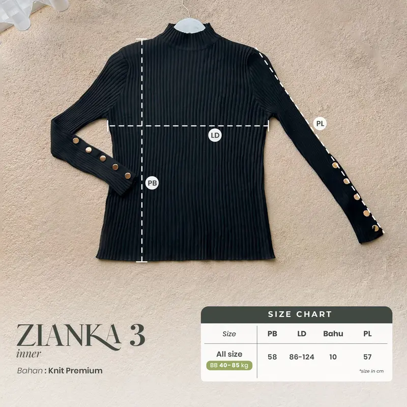 Bynissa - Zianka Inner - Dalaman Muslim - Atasan Rajut - Pakaian Sehari Hari - Melar - Lengan Wudhu - Wanita - Elegan Inner Kancing 7