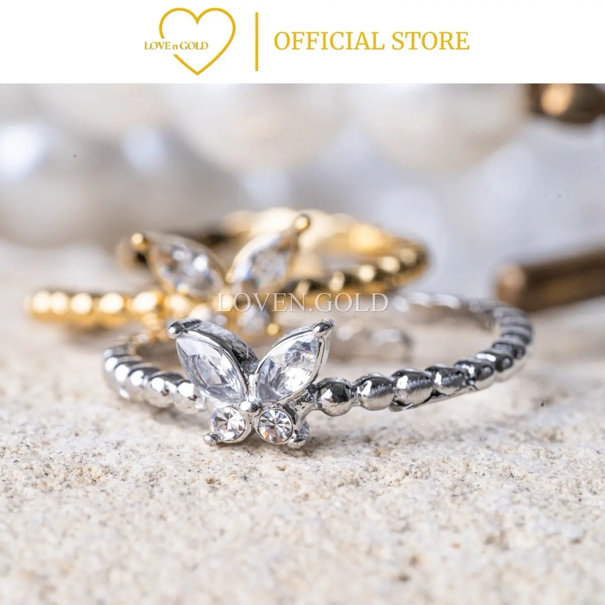 Loven.Gold Adjustable Ring butterfly titanium anti karat perhiasan cincin wanita kupu kupu Aksesoris