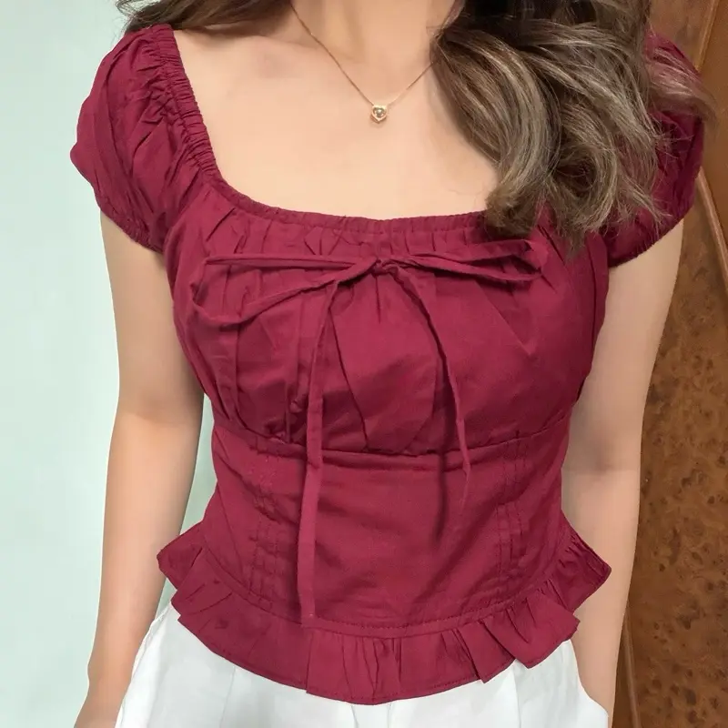 LACHEL Hyacinth Ribbon Puff Top / Atasan Wanita Pita Puff 2 Ways Use Top variasi 4