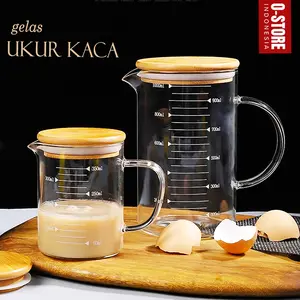 Gelas Ukur Kaca Tutup Kayu Measuring Cup Kaca Gelas Takar Gelas Takaran Avila