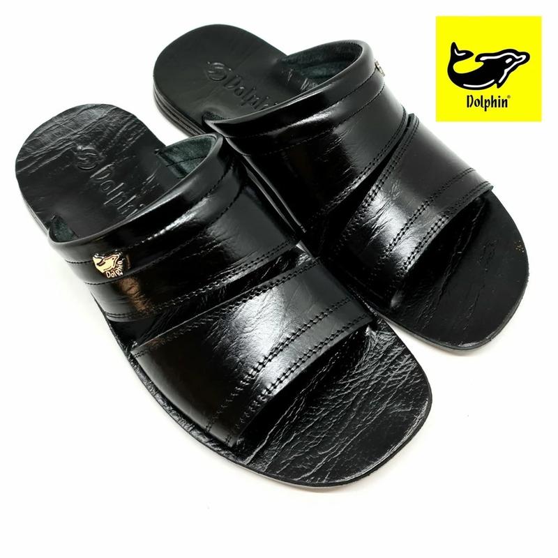 KOLEKSI BARU - Sandal Slop Pria Dolphin D-05 - Sandal Slide Bahan Kulit -  Coklat 4