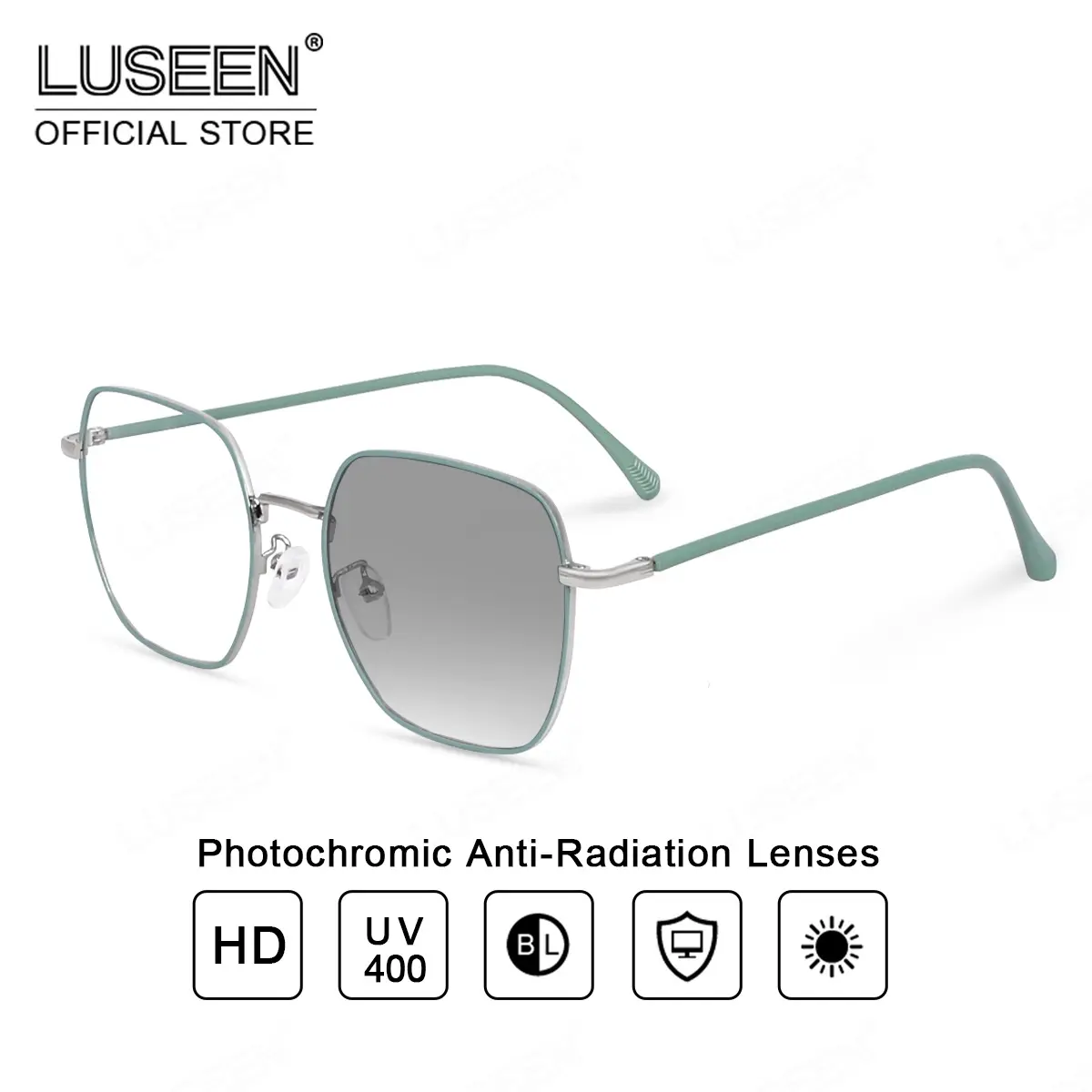 LUSEEN Anti-Radiation Photochromic Eyeglasses For Men Women Fashion Oversized Frame AG2268