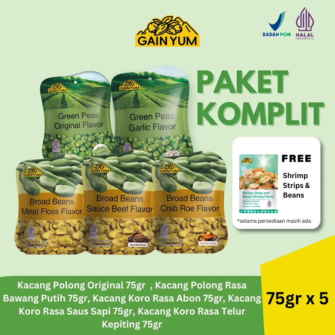[ PAKET KOMPLIT] Gain Yum ALL VARIAN Kacang Polong dan Kacang Koro Ukuran 75g