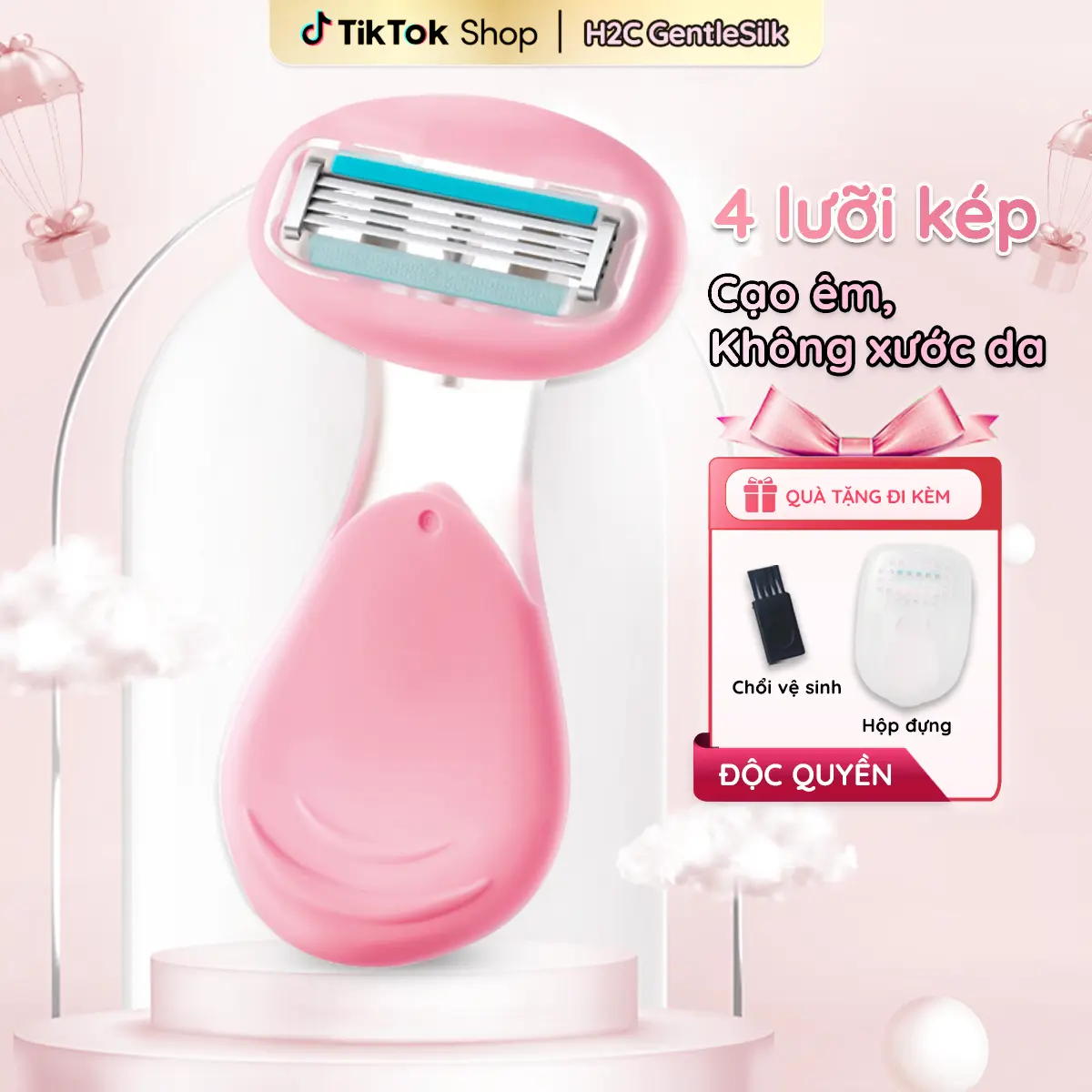 Dao cạo 4 lưỡi, dao cạo nữ, dao cạo bikini H2C GentleSilk Venus spa (có che tên)