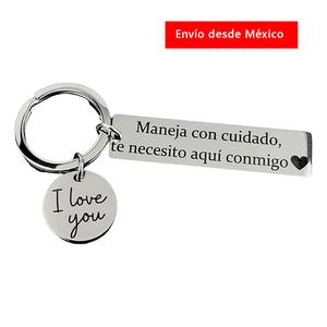 Llavero de Acero Inoxidable Fino con Grabado Laser y Cajita de Regalo Perfecto para Pareja y Amigos Medidas 1.2x5cm y 1.7cm