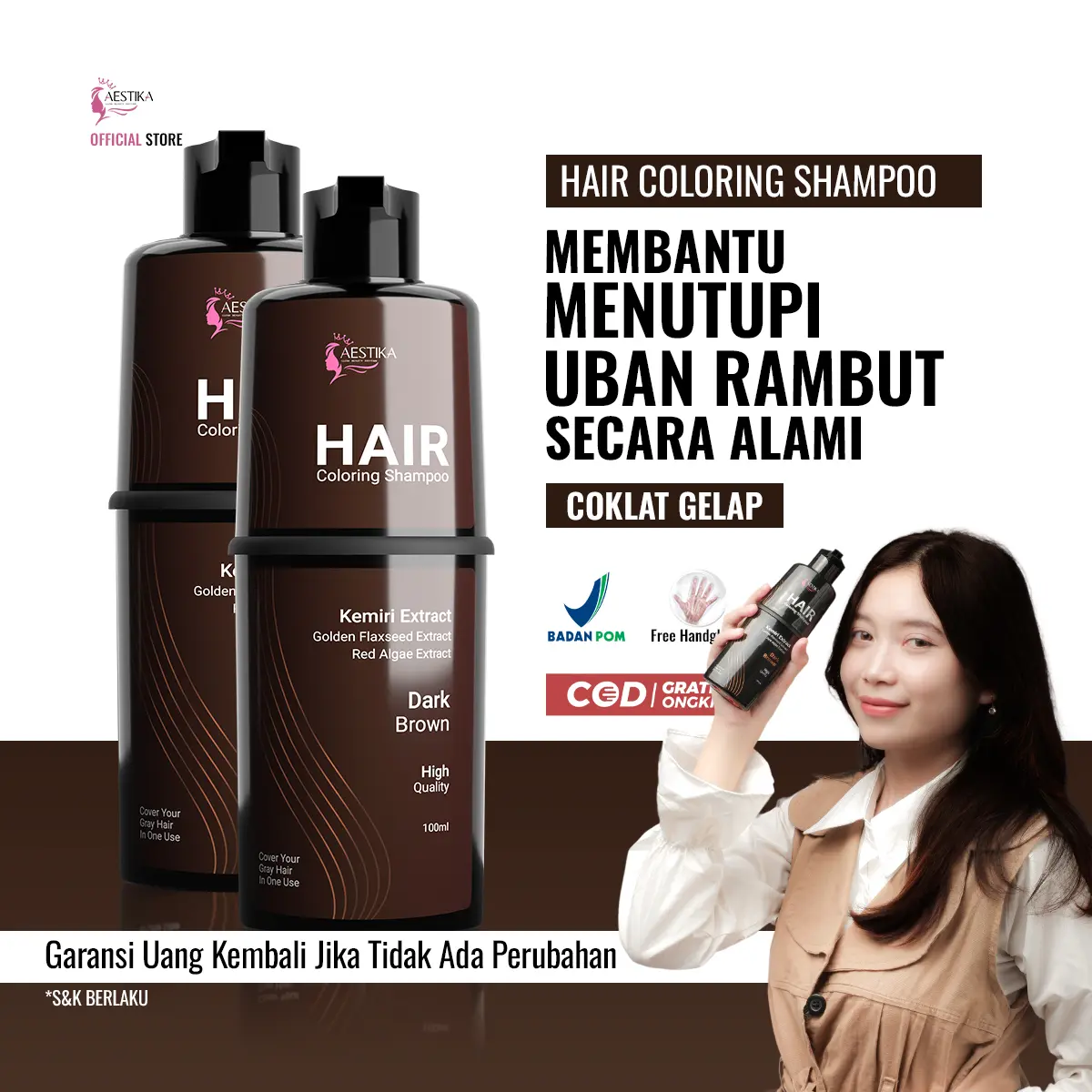 2 Pcs Aestika dark Brown Hair Coloring Shampoo - Membantu menyamarkan uban, Shampo pewarna rambut, Membantu menutrisi rambut Extract