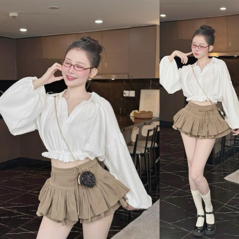 ANTAY- SET Áo và Váy BÁN RỜI Áo sơ mi Tay bồng Chân váy bèo tầng dây eo siêu xinh Chất đẹp 4 màu hack dáng #D1361