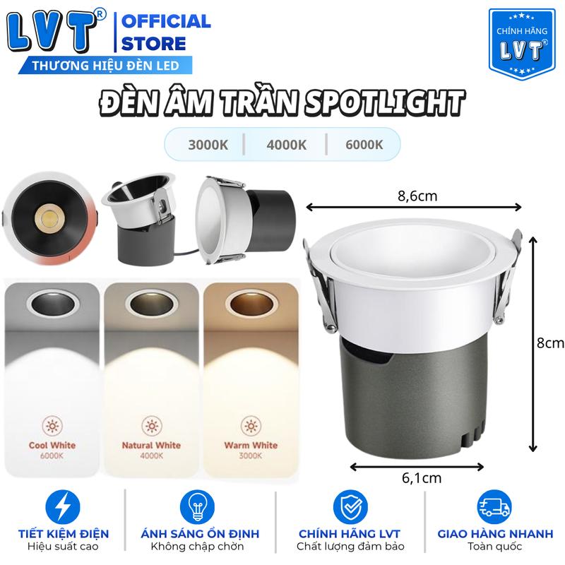 Đèn Led Âm Trần Spotlight 12W Chống Chói Lóa - Đèn Chiếu Điểm Xoay Được 30 Độ - Trang Trí Phòng Ngủ, Hành Lanh Lối Đi... - Đèn Âm Trần Spotlight - Đèn Led Âm Trần Rọi - Đèn Spotlight