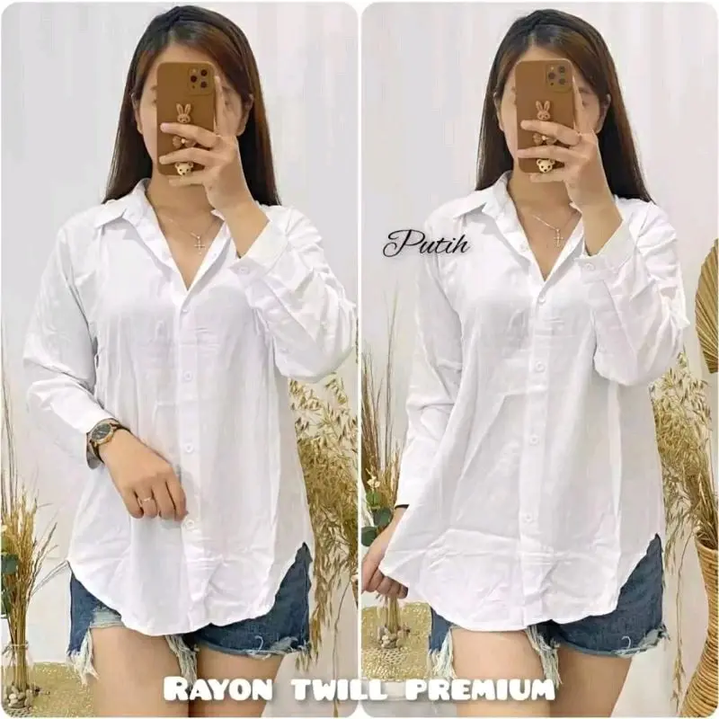 Kemeja Wanita rayon Twil/Kemeja Blous wanita Polos ful kancing/Atasan Kemeja Terbaru Cocok buat kerja Kantoran