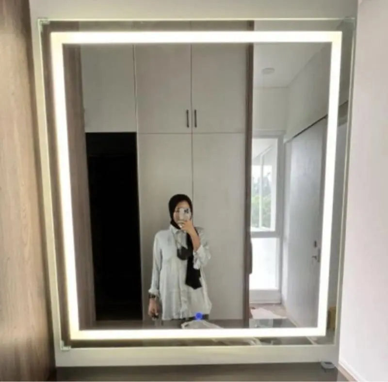Smart Mirror LED 105 cm x 72.5 cm | Cermin Rias | Cermin 3 warna LED 0