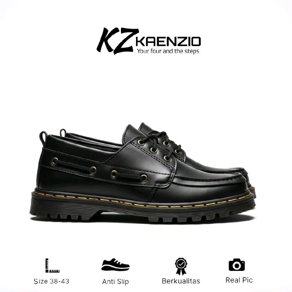KAENZIO - Sepatu Formal Pria Loow Boots Tali Kulit Hitam | Itachy Docmart