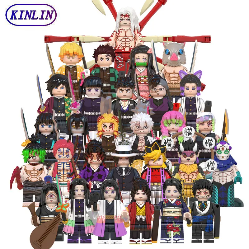 Demon Slayer Action Figures Building Block Toys Tanjirou Nezuko Zenitsu Inosuke Muzan Twelve Kizuki  Anime All Character Mini Building Block