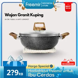 [AF] freemir Wajan Panci Woody Marble Granit Hitam Anti Lengket 20/ 24 / 28 / 30 CM Tutup Kaca Perlengkapan Dapur Kitchenware Simple Multifungsi [Ver1]