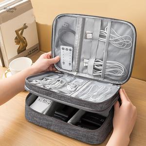 กระเป๋าดิจิทัลสามชั้น สายข้อมูล หูฟัง ฮาร์ดไดรฟ์ และสายไฟ กระเป๋าถือสำหรับอุปกรณ์อิเล็กทรอนิกส์และเครื่องสำอาง