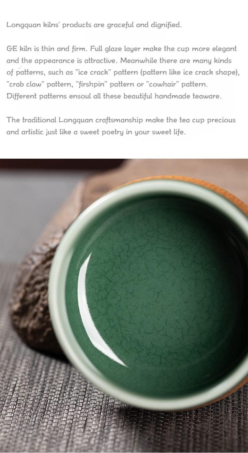 Product Introduction of Premium handmade tea cup,jumping knife master teacup,Kongfu tea set,Chawan,2025 new CNY promotion,home teaware,plum green,intangible culture heritage,high temperature firing Longquan celadon 4