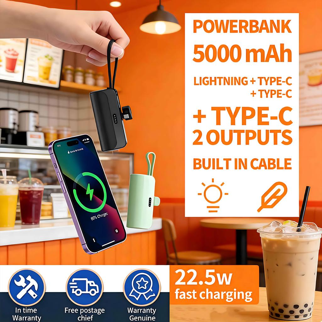 YIBAO LENTIVEN Powerbank 5000 mAh Mini Fast Charging With Port and Cable Type C Lightning KC88 YIBAO LENTIVEN Powerbank 5000 mAh Mini Fast Charging With Port and Cable Type C Lightning KC88