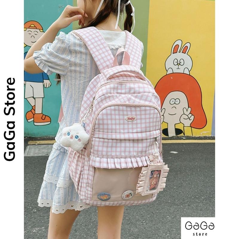 Balo đi học nữ caro trong suốt nhiều ngăn thời trang ulzzang cho học sinh , sinh viên B900 gagastore